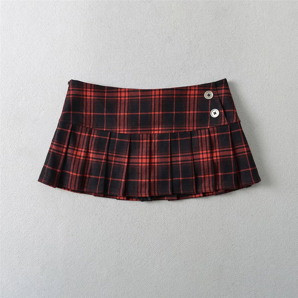 Summer Mini Skirts For Woman Graduation Seaon Red Plaid Skirts Women Y2k Skirts Vintage Clothes Pleated Skirts Preppy Style