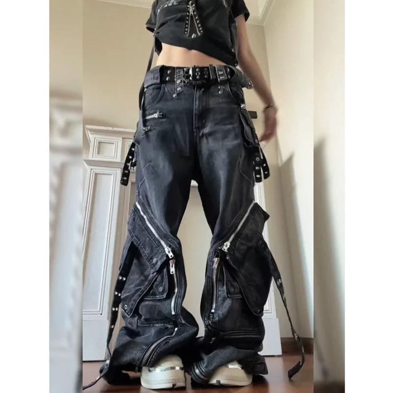 Denim Y2K Aesthetics Pants Baggy Punk Style Jeans Wide Fit Harajuku Y2K 2000s Vintage Autumn Winter Fashion For Women Pants New