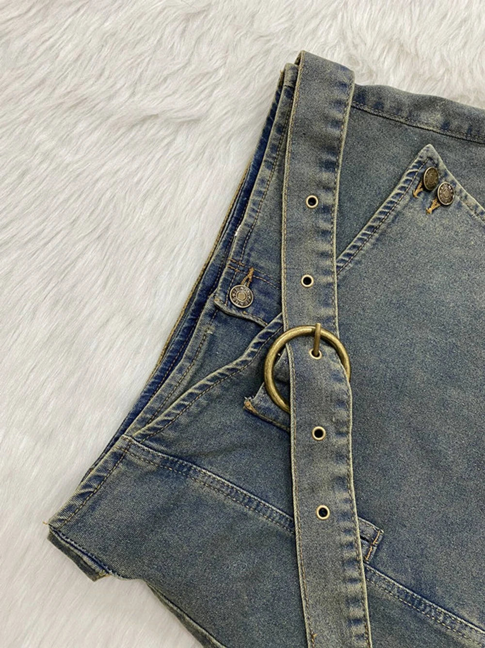 Chic Women Denim Short Skirt Y2k Street Wear Clothes 2025 Summer Sexy Irregular Vintage Washed Blue Belted Mini Jean Skirts