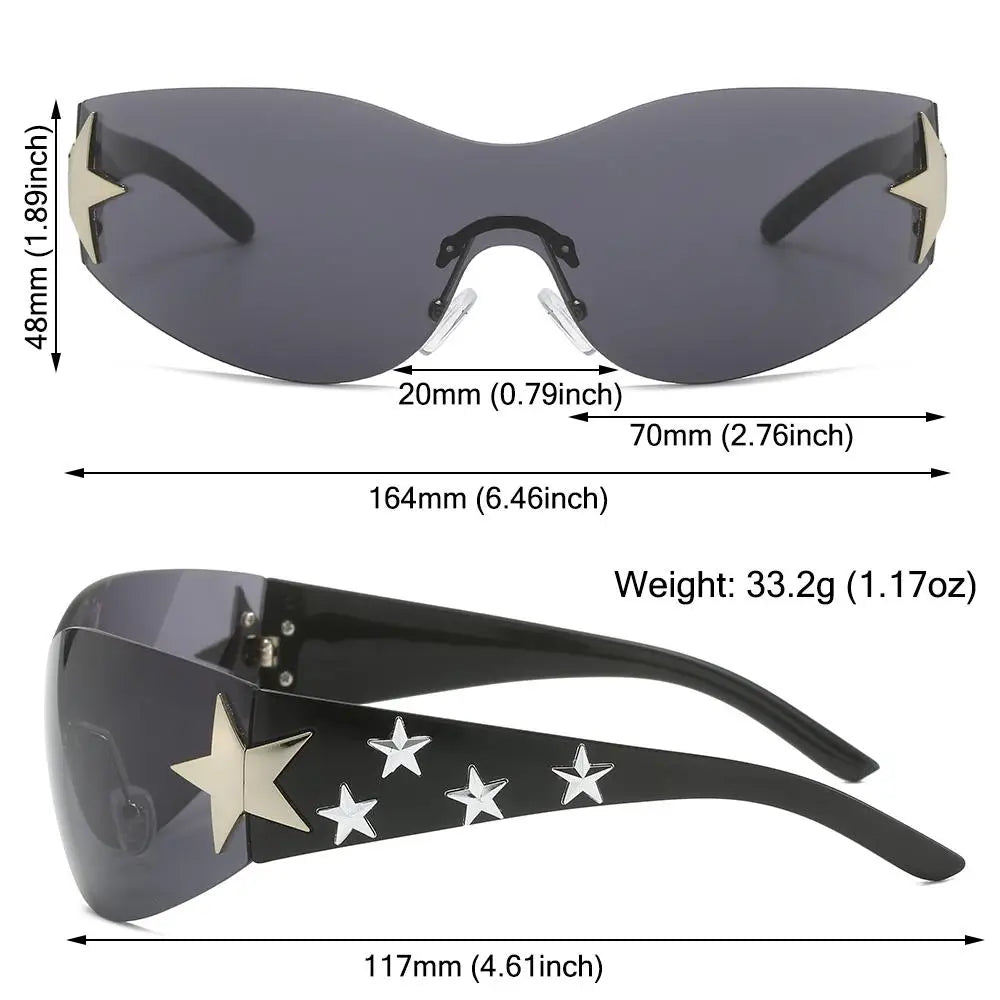 Y2k Star Decor Wrap-Around Sunglasses New Women 2000'S Punk Sun Glasses Brand Designer Eyewear Gogglr Men Sports Eyewear Oculos
