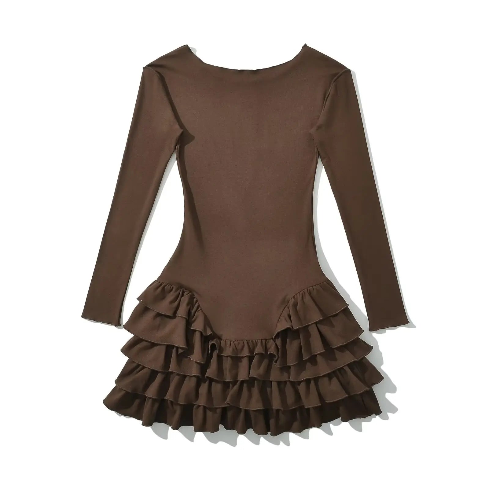 YENKYE Y2k Women Long Sleeve O Neck Ruffle Dresses Spring 2025 Basics Fashion Vestidos Mujer Spicy Girl Style Sexy Mini Dress