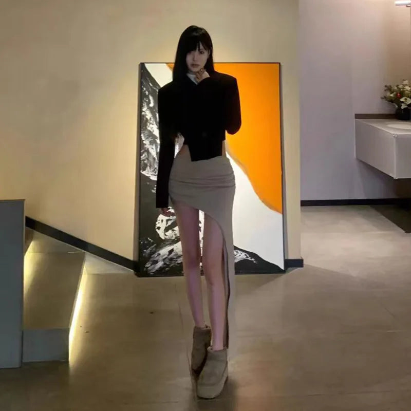 Asymmetrical Skirts For Women Y2k Clothes Solid Color Conjuntos De Falda Sexy Mujer Slim Jupe Femme Été Korean Fashion Clothing