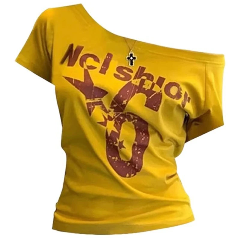 Y2k Sport Summer Off shoulder Top Women Sexy Vintage 2000s