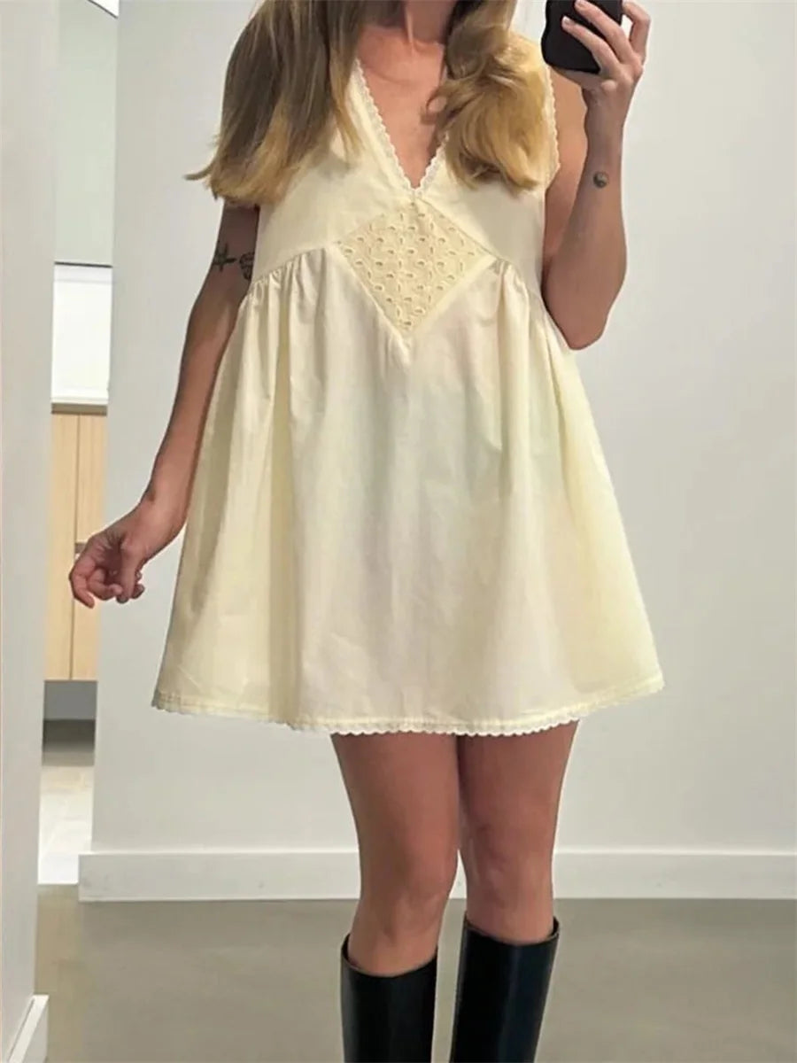 Y2k Coquette Mini Dress Women Lace Slips Low Neck Free Sleeveless Tank Flowy Boho Sundresses People Dupes 00s Vintage Clothes