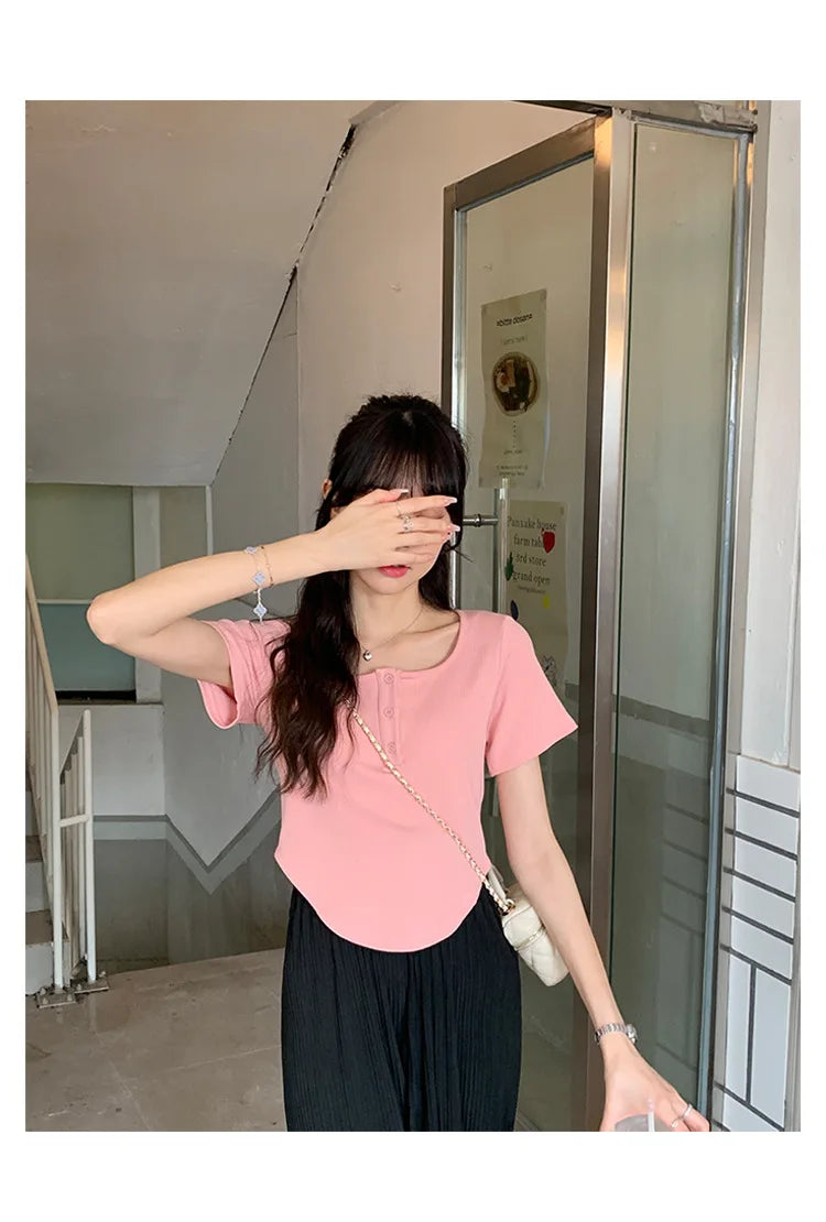 Y2k Korean Sweet Tee Casual Slim Fit Women's T-Shirt