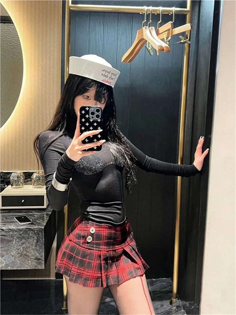 Summer Mini Skirts For Woman Graduation Seaon Red Plaid Skirts Women Y2k Skirts Vintage Clothes Pleated Skirts Preppy Style