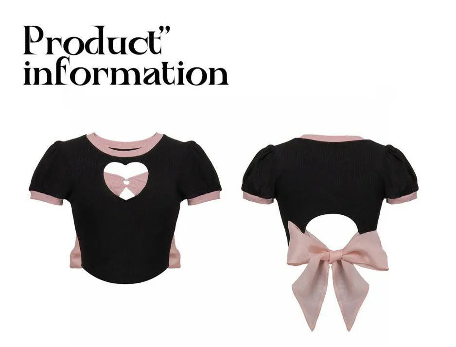 Y2k Skirt Set Bow Tie Love Hollow Out Crop Top Denim Ruffled Pleated Skirt 2 Piece Sets Women Summer Sexy Backless Outfits Suit