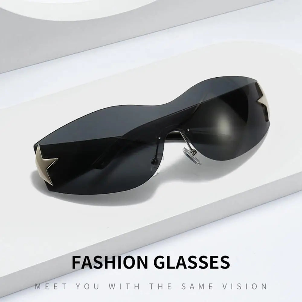 Y2k Star Decor Wrap-Around Sunglasses New Women 2000'S Punk Sun Glasses Brand Designer Eyewear Gogglr Men Sports Eyewear Oculos