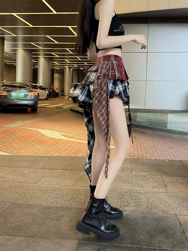 New In Y2k Skirt For Women 2024 Summer Autumn Plaid Patchwork Tassel Sexy Mini Short Skirt Japan Popular Skirt