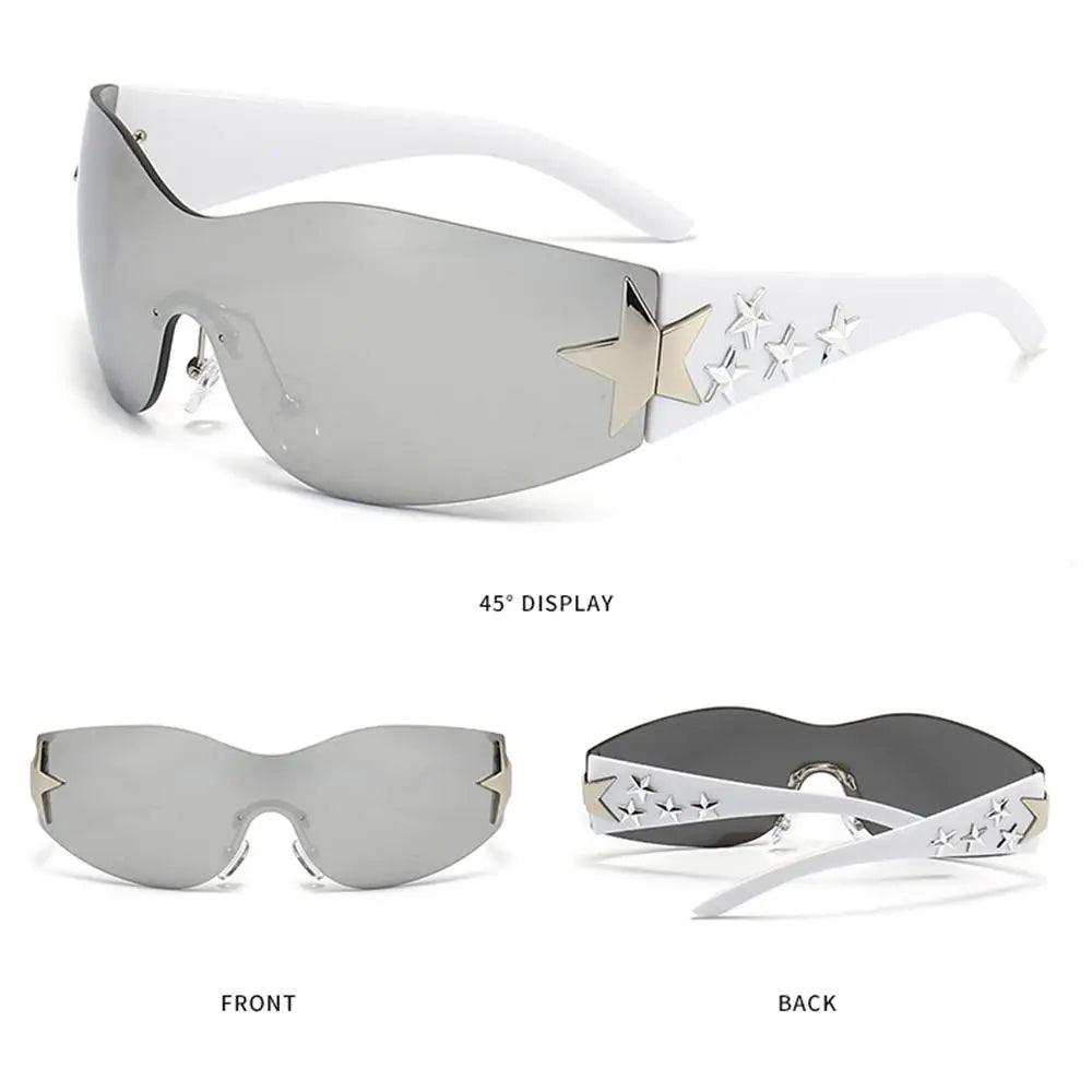 Y2k Star Decor Wrap-Around Sunglasses New Women 2000'S Punk Sun Glasses Brand Designer Eyewear Gogglr Men Sports Eyewear Oculos