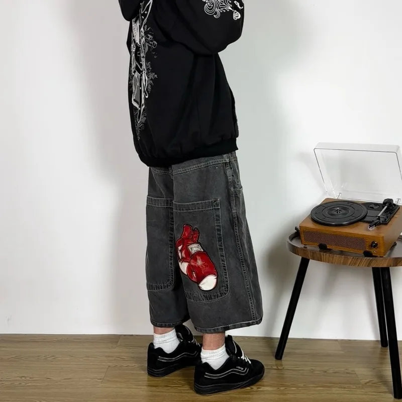 Y2K Baggy Shorts vintage American Streetwear printing Denim Shorts 2000s Hip Hop Men Women Casual Basketball Shorts Streetwear