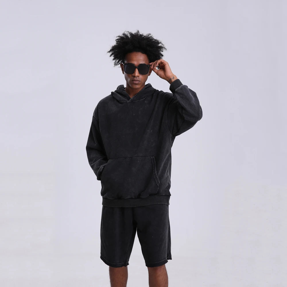 Vintage Y2K Cross Printed Washed Hoodie Cotton Long Sleeve Hip Hop Men Winter Clothing Fashion Casual Hip Hop Hooded Sweatshirt