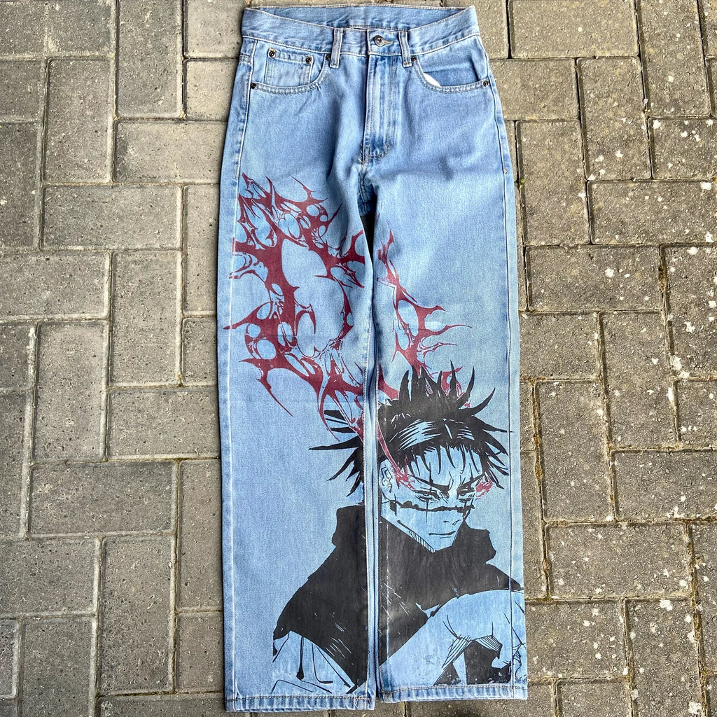 Y2k Anime Baggy Denim Trend Hand Drawn Printed Pattern New Men Women Pants Hip Hop Retro Harajuku Streetwear Unisex Casual Jeans