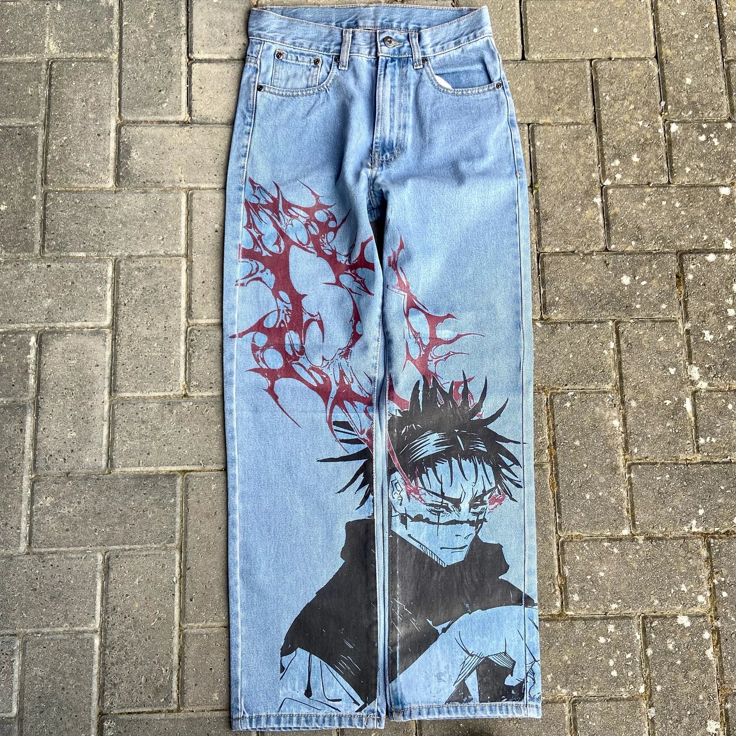 Y2k Anime Baggy Denim Trend Hand Drawn Printed Pattern New Men Women Pants Hip Hop Retro Harajuku Streetwear Unisex Casual Jeans