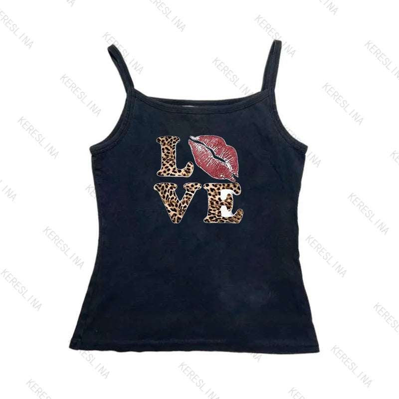 Y2k leopard LOVE Print spicy girl crop top Baby tee 2000s