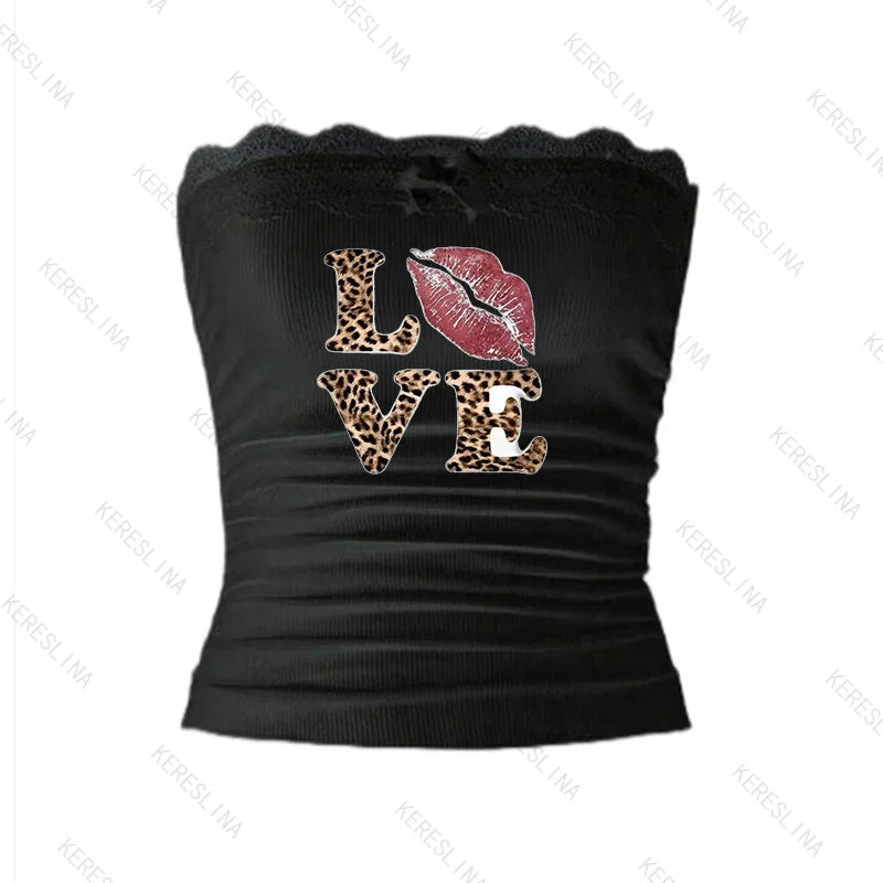 Y2k leopard LOVE Print spicy girl crop top Baby tee 2000s