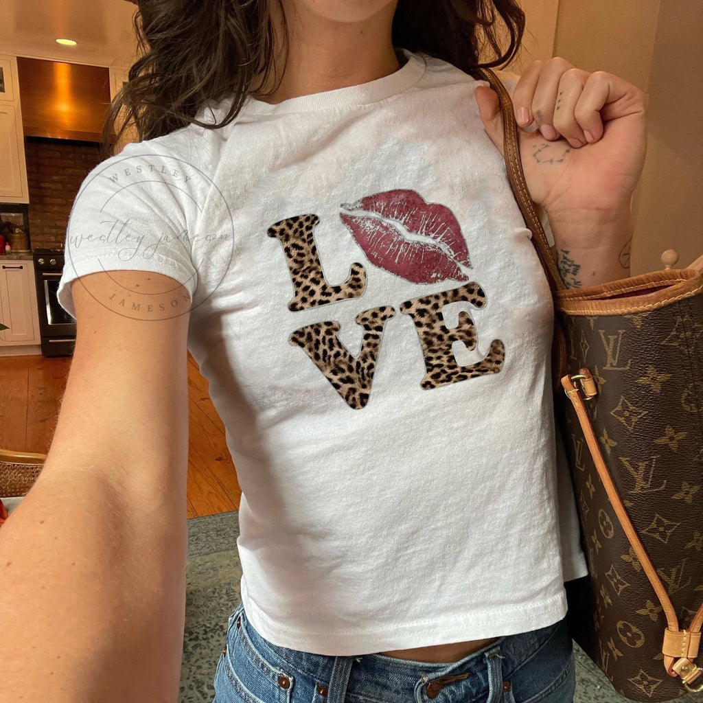Y2k leopard LOVE Print spicy girl crop top Baby tee 2000s