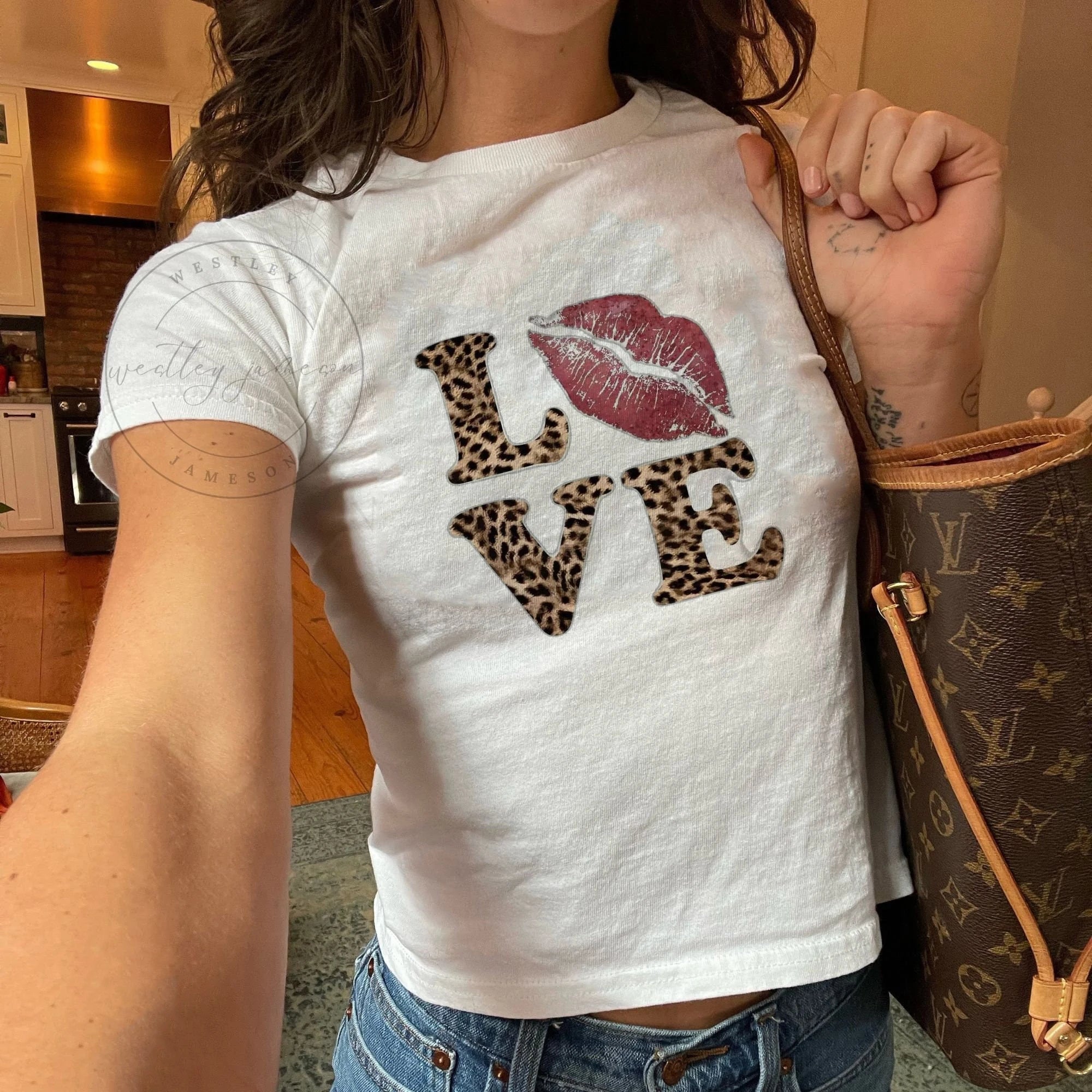 Y2k leopard LOVE Print spicy girl crop top Baby tee 2000s