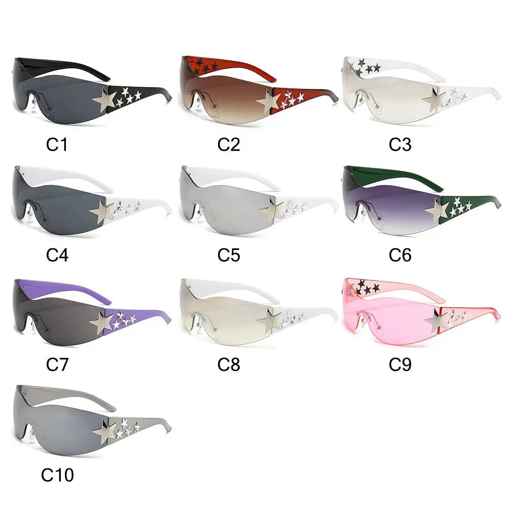 Y2k Star Decor Wrap-Around Sunglasses New Women 2000'S Punk Sun Glasses Brand Designer Eyewear Gogglr Men Sports Eyewear Oculos