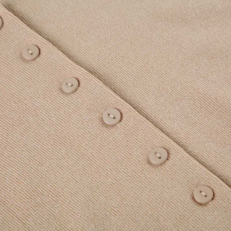 TARUXY Knitted Mini Dress Female 2025 Summer New Elegant V Neck Buttons Short Sleeve Dress High Elasticity Casual Women's Dress