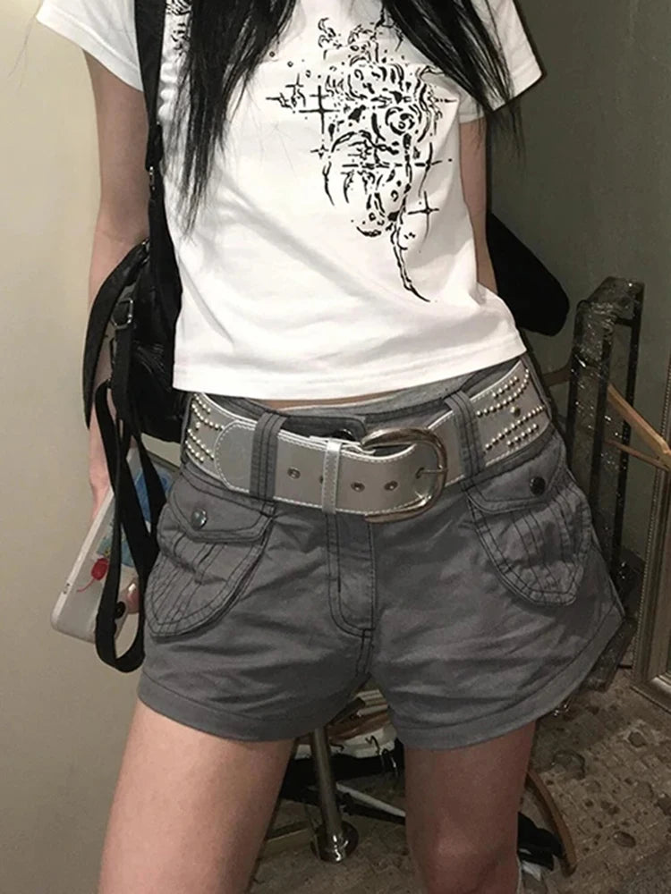 Y2K 2000S Cargo Shorts Women Harajuku Streetwear Baggy Shorts Summer Vintage Gyaru Aesthetic Pockets Casual Hot Short Pants New