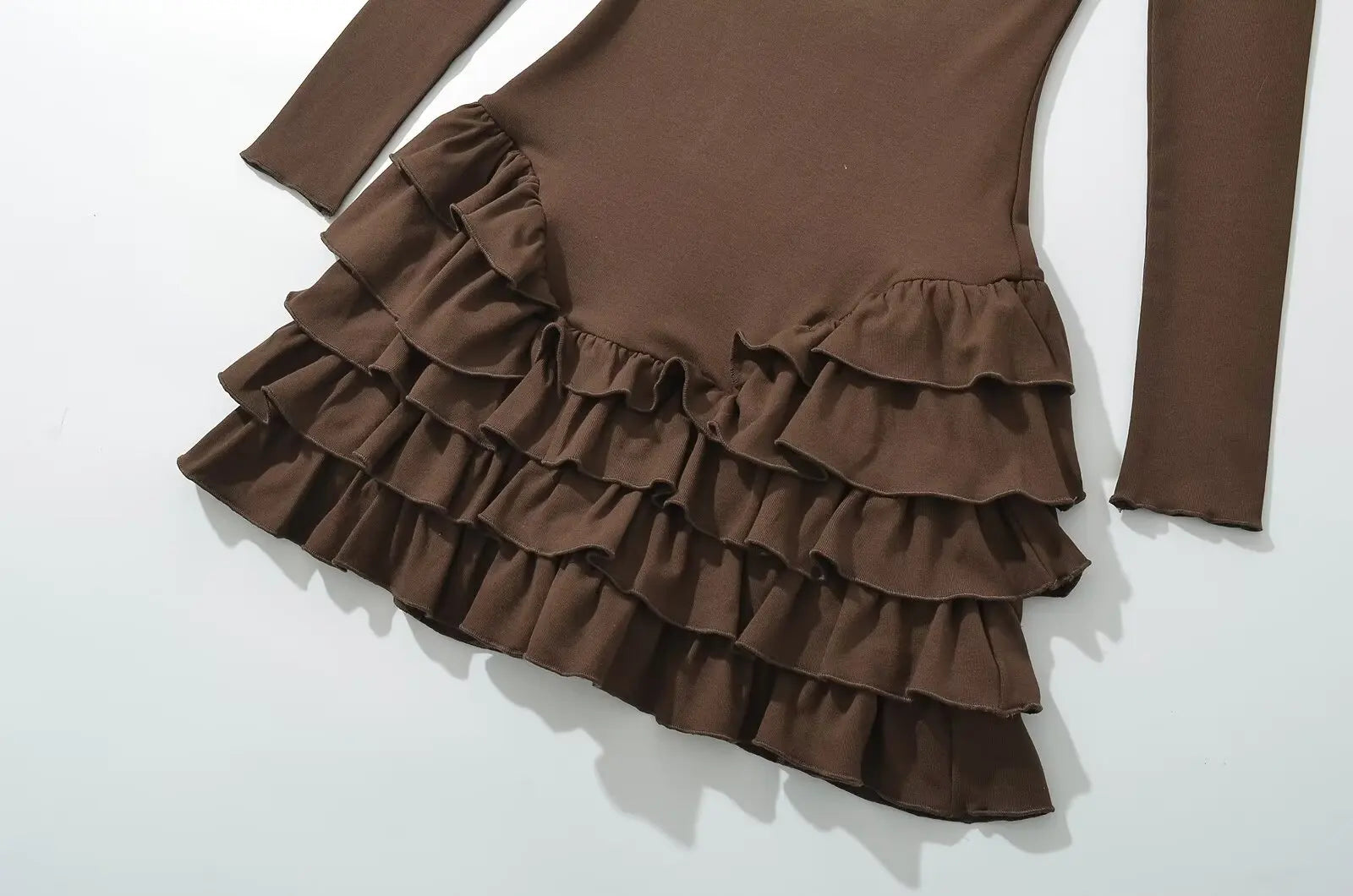 YENKYE Y2k Women Long Sleeve O Neck Ruffle Dresses Spring 2025 Basics Fashion Vestidos Mujer Spicy Girl Style Sexy Mini Dress