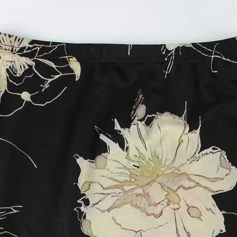 Y2K Double Layer Mesh A-line Skirt Women Fashion Florals Print Slim Skirts Fairy Streetwear Gothic Bottomsprint Print Mesh Skirt