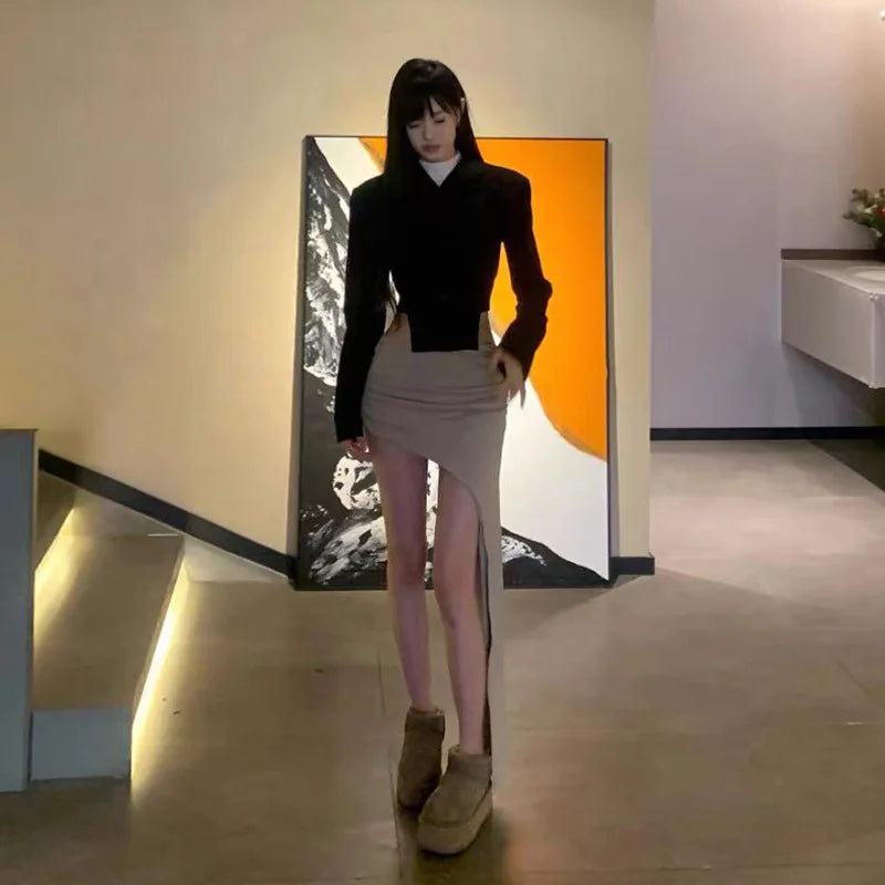 Asymmetrical Skirts For Women Y2k Clothes Solid Color Conjuntos De Falda Sexy Mujer Slim Jupe Femme Été Korean Fashion Clothing