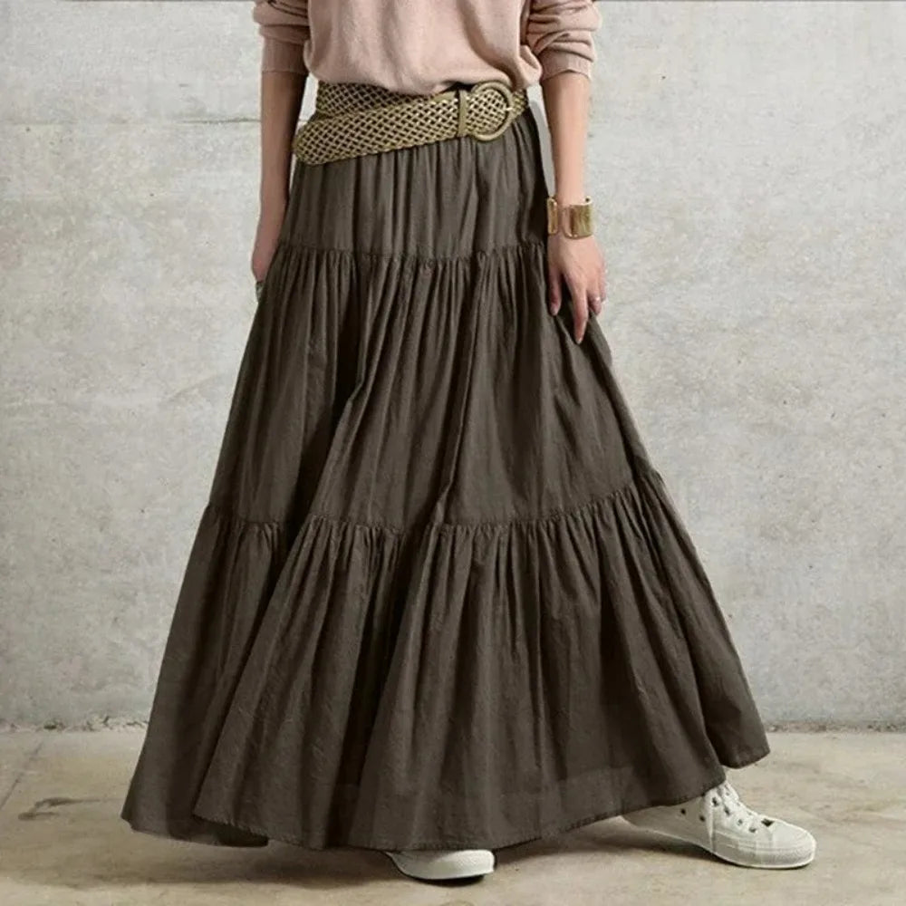 Y2K Aesthetic Fairycore Vintage Pleated Skirt Korean Fashion Harajuku Grunge High Waist Long Skirt Retro Ramie Cotton Clothes