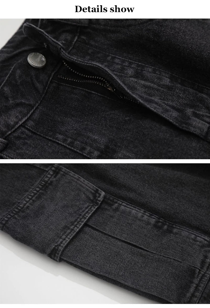 Men's Y2K Baggy Jeans Casual Wide Leg Denim Cargo Pants Autumn Multi-pockets Retro Washed Trousers Hip Hop Streetwear Pants Male