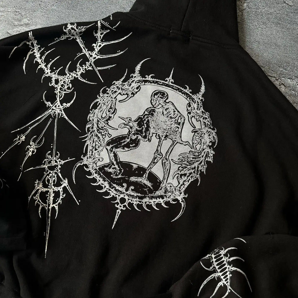Y2k Round Neck Long Sleeved Hoodie Streetwear Oversized Hip-Hop Vintage Punk Printing Sweatshirt Winter Fall School Oot Outfit