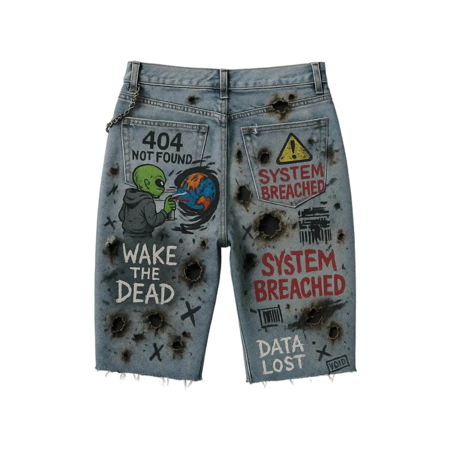 Y2K Hip Hop Denim Shorts Man Woman Clothing Retro Cartoon Graphic Denim Retro Distressed Blue Baggy Casual Shorts Trendy Themes