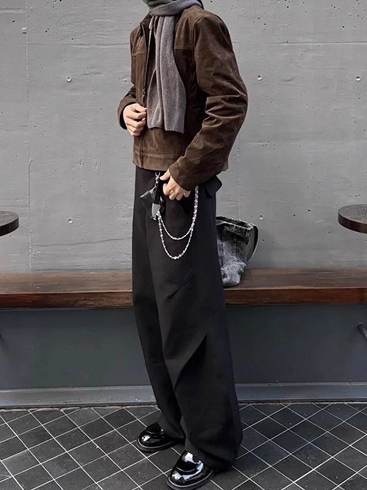 Y2K Men's Jacket Streetwear Fashion Slim Fit Long Sleeve Zipper Lapel Jackets For Mens Autumn Winter Outdoor Casual Crop Coats