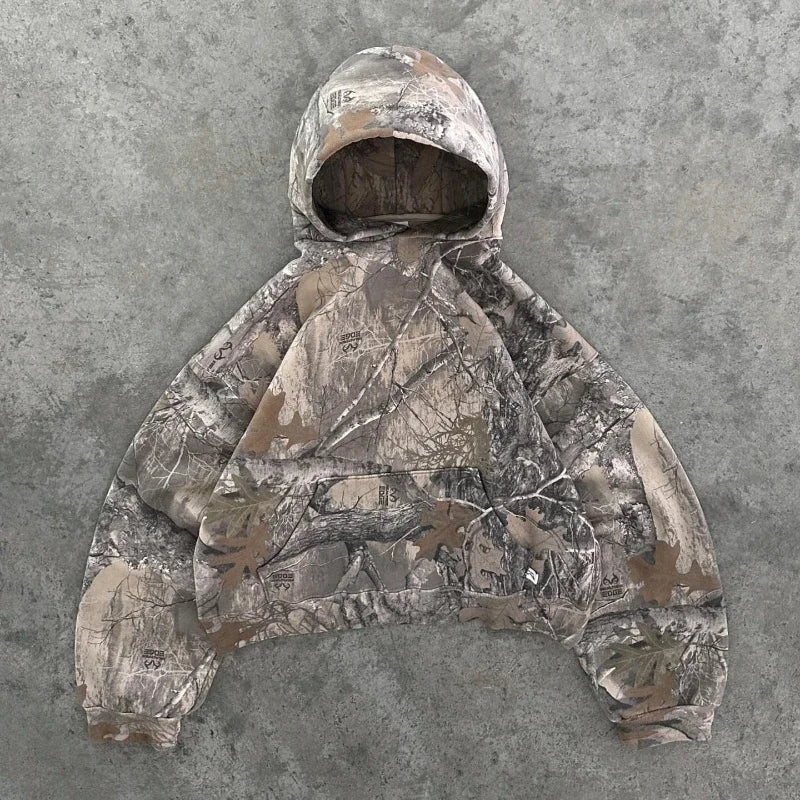 Y2K Hip Hop Retro Hoodie Men Printed Camouflage Pattern Pullover Sweatshirts High Street Streetwear Oversized Unisex Camo Hoodie