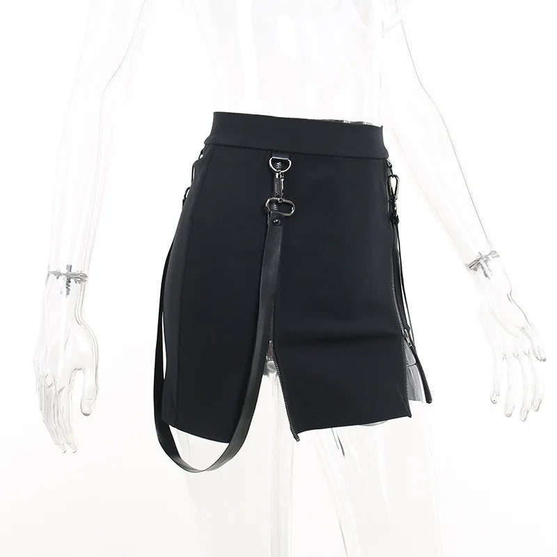 Y2k Skirt Dark Double Zipper Bag Hip Split Gothic Design Tight Skirt Harajuku Black Gothic Bag Hip Skirt Kawaii Vintage