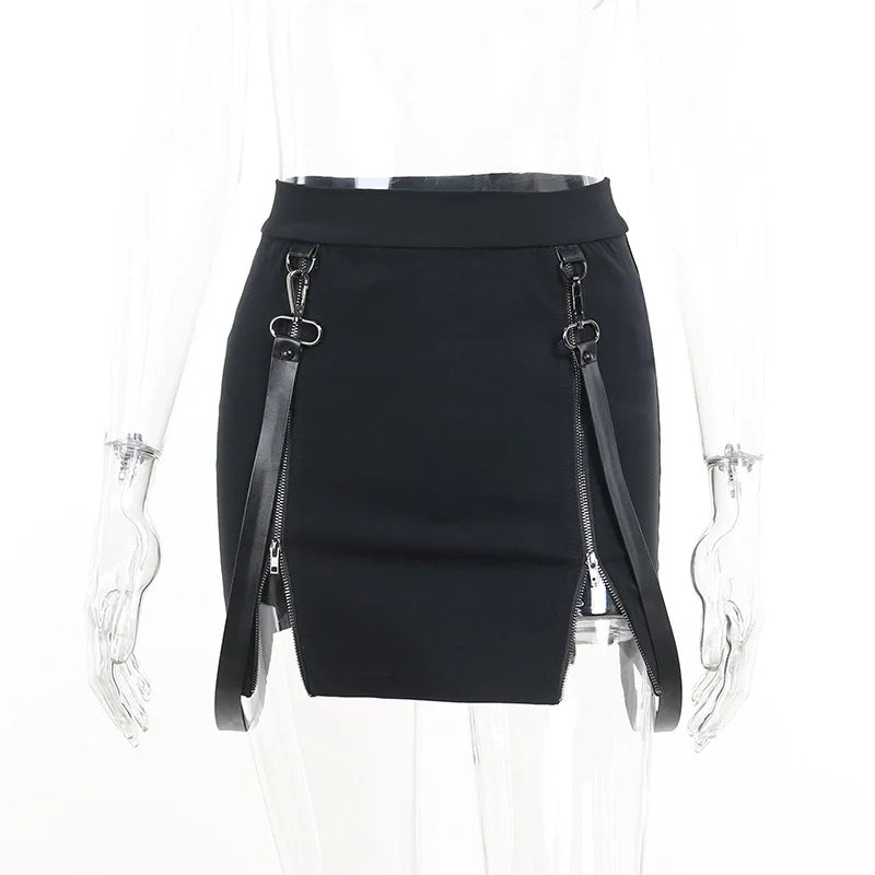 Y2k Skirt Dark Double Zipper Bag Hip Split Gothic Design Tight Skirt Harajuku Black Gothic Bag Hip Skirt Kawaii Vintage