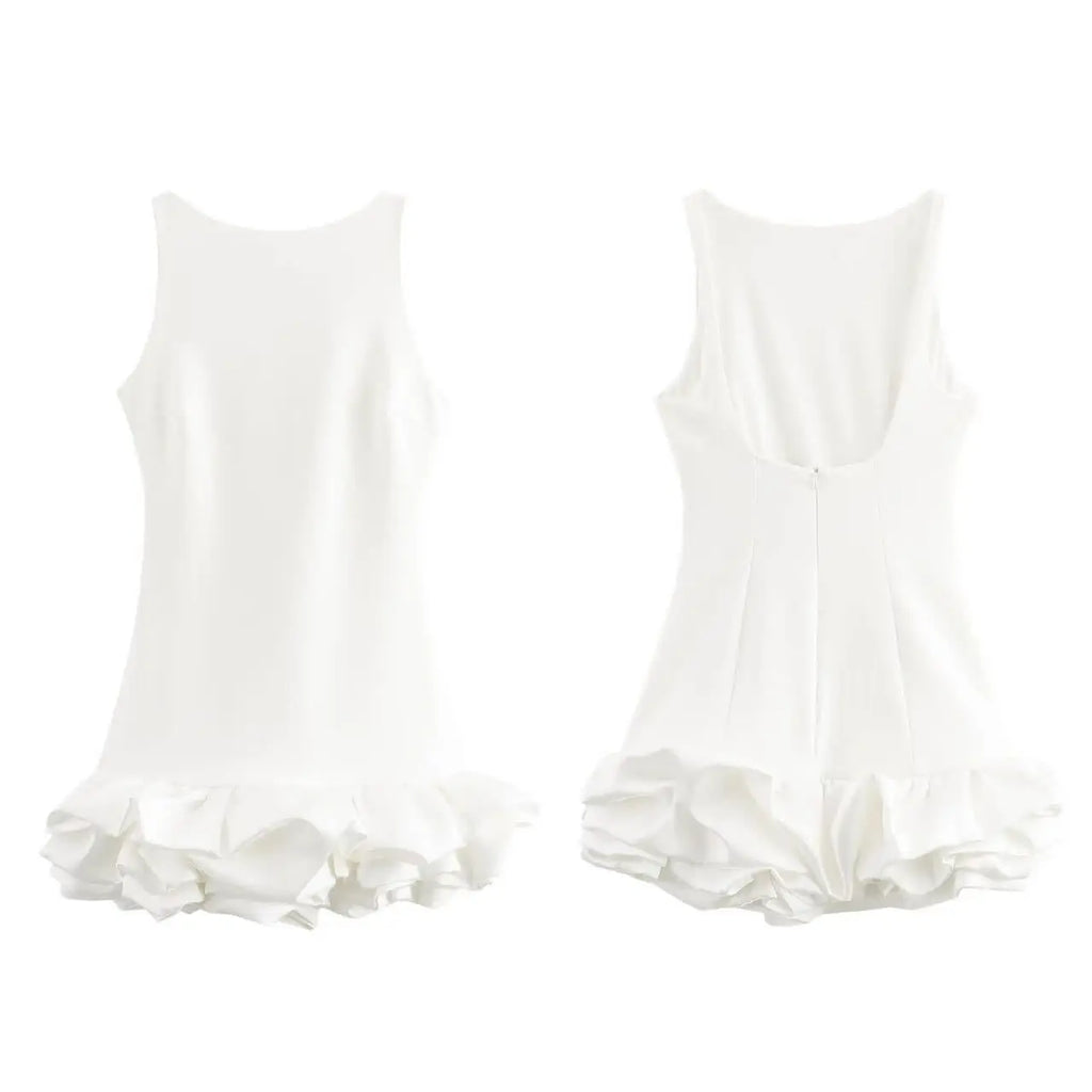Chic Y2K Sleeveless Backless Mini Dress For Women Elegant Ruffled Hem Folds Short Sundress Holiday Lady Evening Party Vestidos