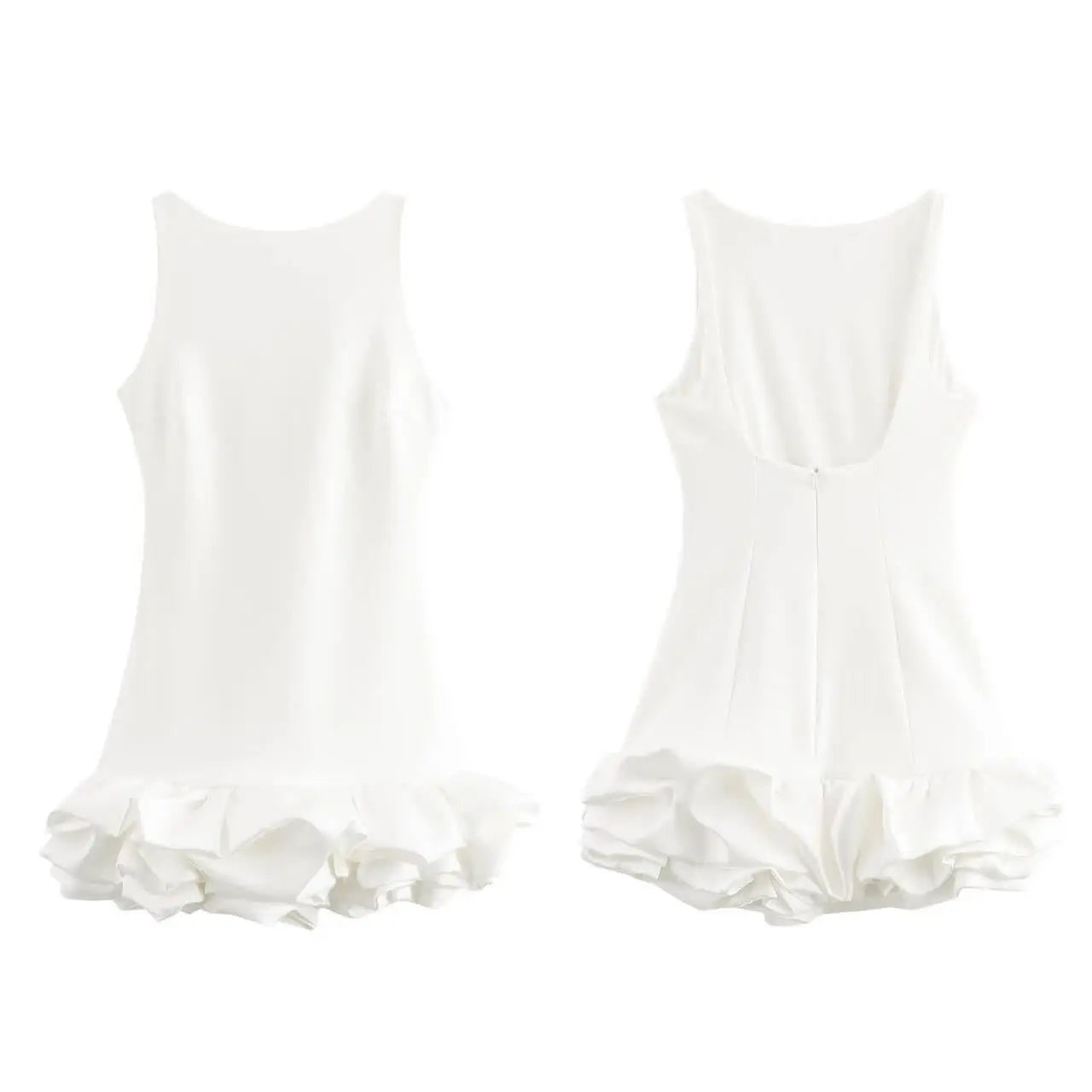 Chic Y2K Sleeveless Backless Mini Dress For Women Elegant Ruffled Hem Folds Short Sundress Holiday Lady Evening Party Vestidos