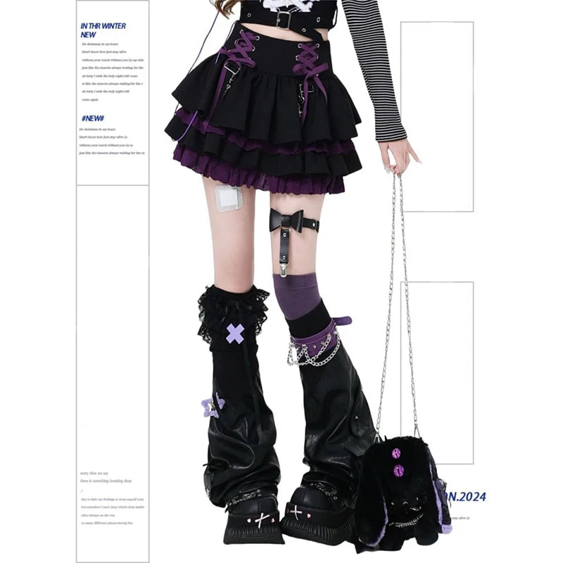 Y2K Subculture Women Skirt Korean Lace Up Hotsweet Streetwear Mini Skirts High Waist A Line Chic High Street Female Cake Skirts