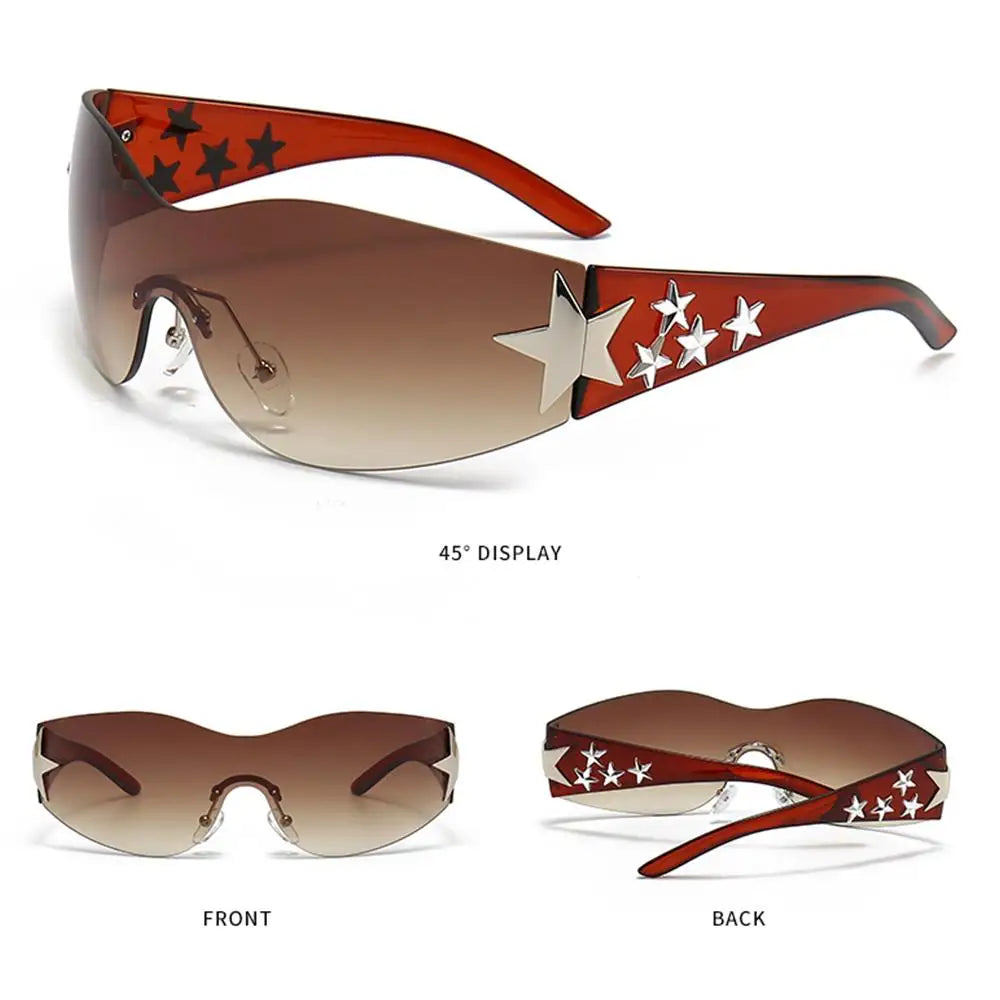 Y2k Star Decor Wrap-Around Sunglasses New Women 2000'S Punk Sun Glasses Brand Designer Eyewear Gogglr Men Sports Eyewear Oculos