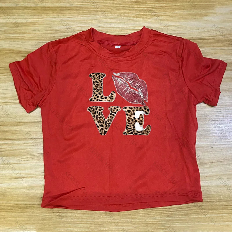 Y2k leopard LOVE Print spicy girl crop top Baby tee 2000s