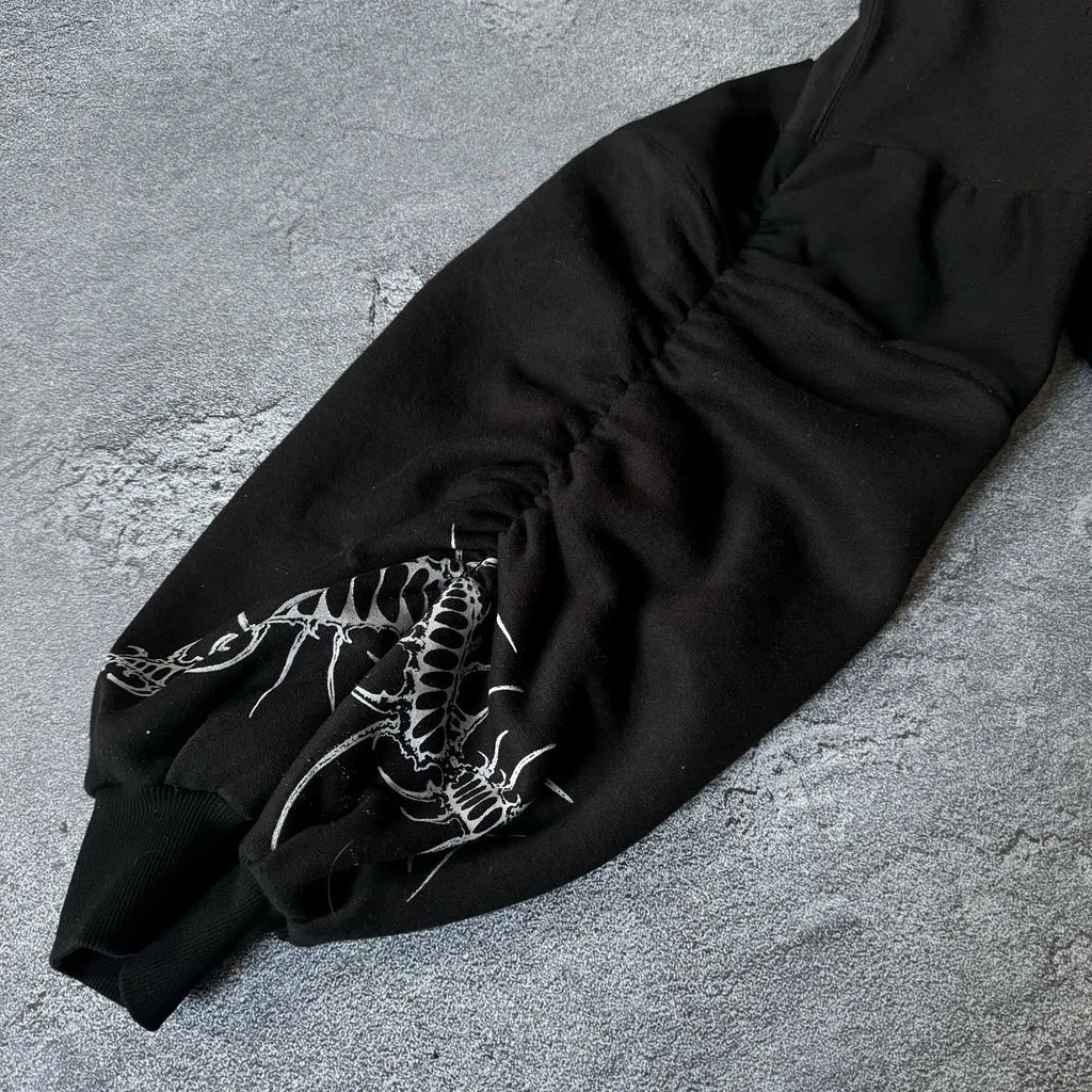 Y2k Round Neck Long Sleeved Hoodie Streetwear Oversized Hip-Hop Vintage Punk Printing Sweatshirt Winter Fall School Oot Outfit