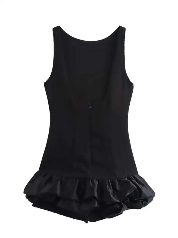 Chic Y2K Sleeveless Backless Mini Dress For Women Elegant Ruffled Hem Folds Short Sundress Holiday Lady Evening Party Vestidos