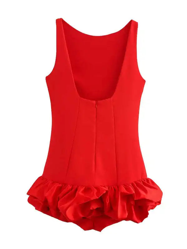 Chic Y2K Sleeveless Backless Mini Dress For Women Elegant Ruffled Hem Folds Short Sundress Holiday Lady Evening Party Vestidos