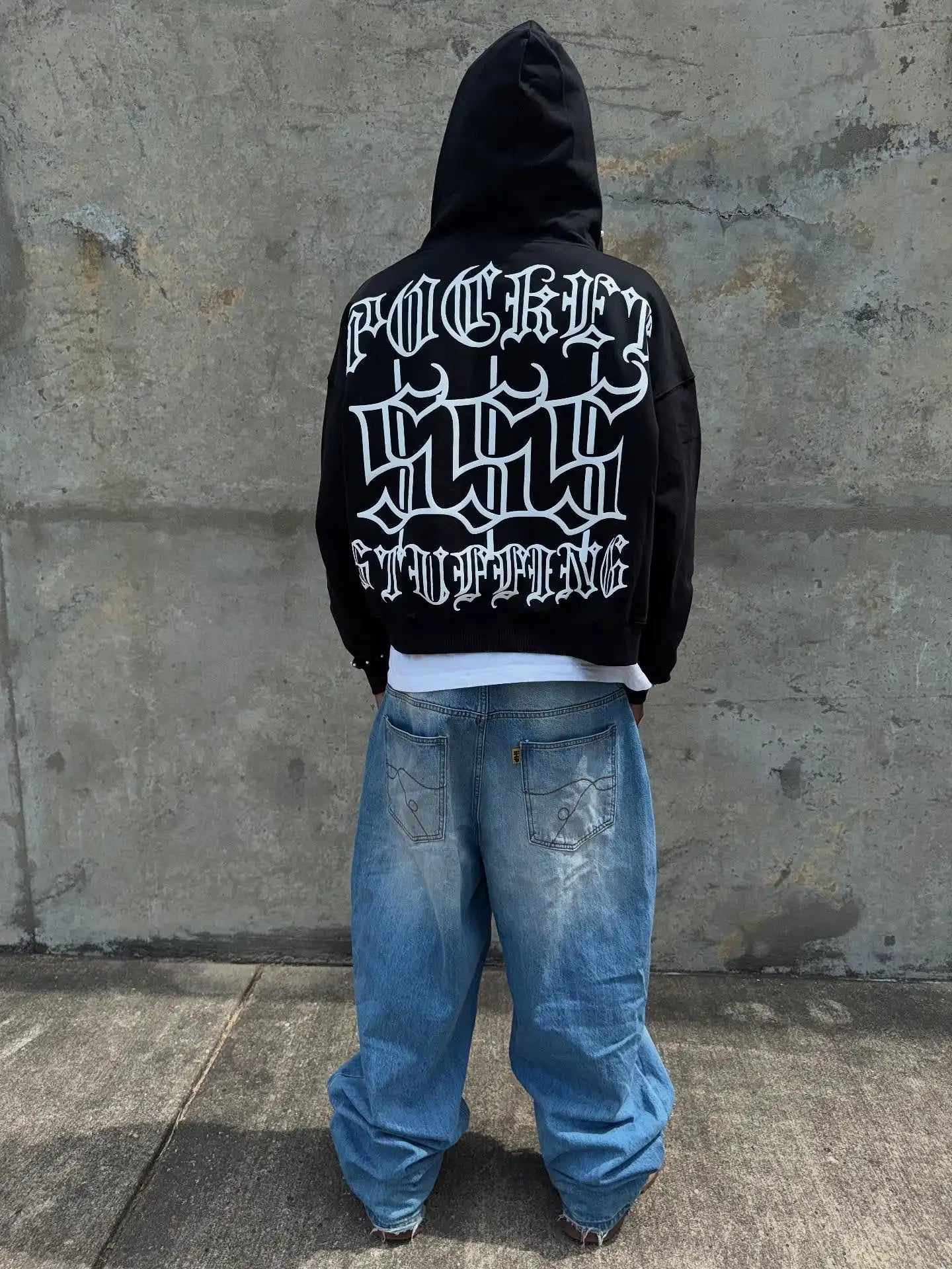 Y2K Style Hoodie with Pearl Details, Gothic Letter Print Zip-Up Hooded Sweatshirt
