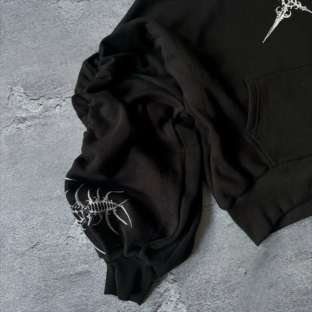 Y2k Round Neck Long Sleeved Hoodie Streetwear Oversized Hip-Hop Vintage Punk Printing Sweatshirt Winter Fall School Oot Outfit