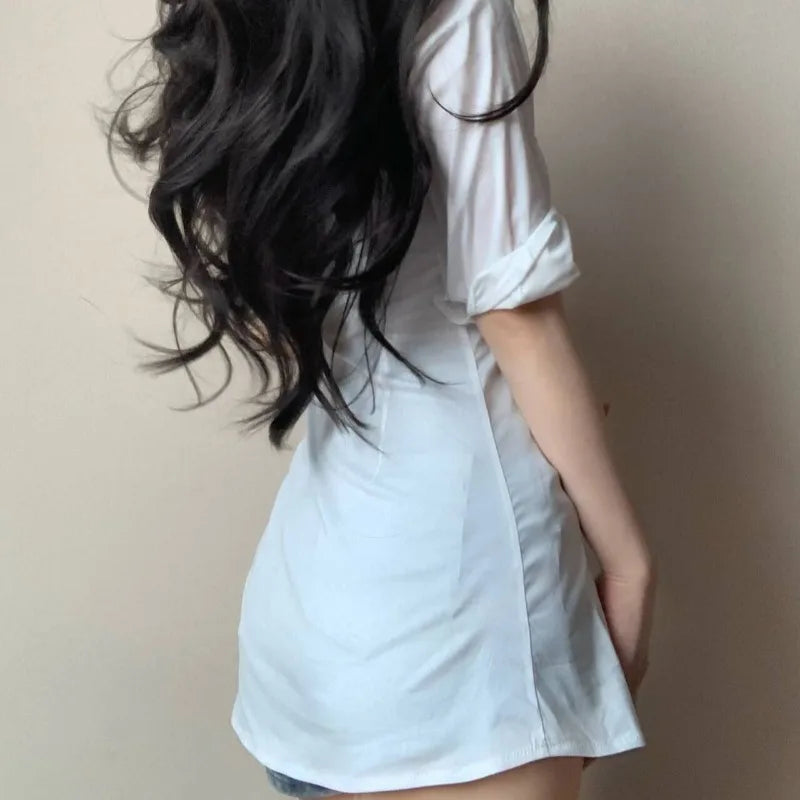 Mini Dresses for Women Skinny Sexy Female Solid Clothing Spring Summer Fashion Turn-down Collar Young Ins New High Waist Casual