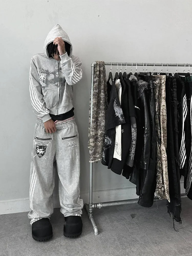 Y2K Gothic Punk Printed Men's and Women's Street Fashion Hooded Sports Shirt Hip Hop Retro Harajuku Loose Zip-up Hoodie 2025 new