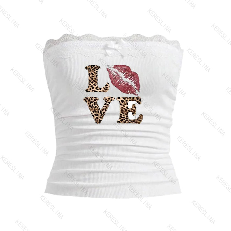 Y2k leopard LOVE Print spicy girl crop top Baby tee 2000s