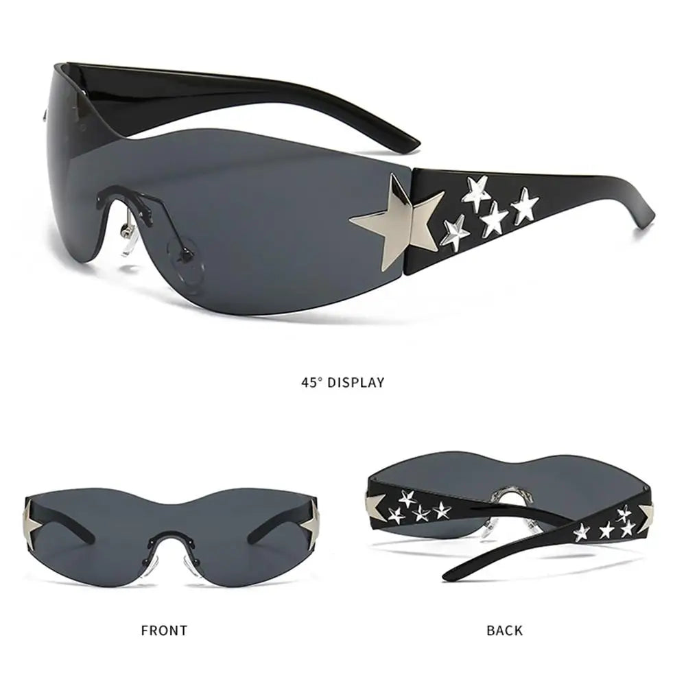 Y2k Star Decor Wrap-Around Sunglasses New Women 2000'S Punk Sun Glasses Brand Designer Eyewear Gogglr Men Sports Eyewear Oculos